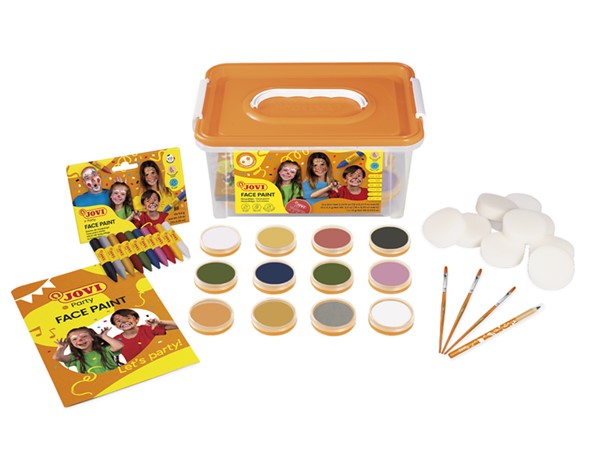 BAUL MAQUILLAJE FACE PAINT JOVI 12 BOTES 8ML SURTIDOS + LAPIZ COSMETICOS + 8 ESPONJAS + 3 PINCLES REF: 171BS