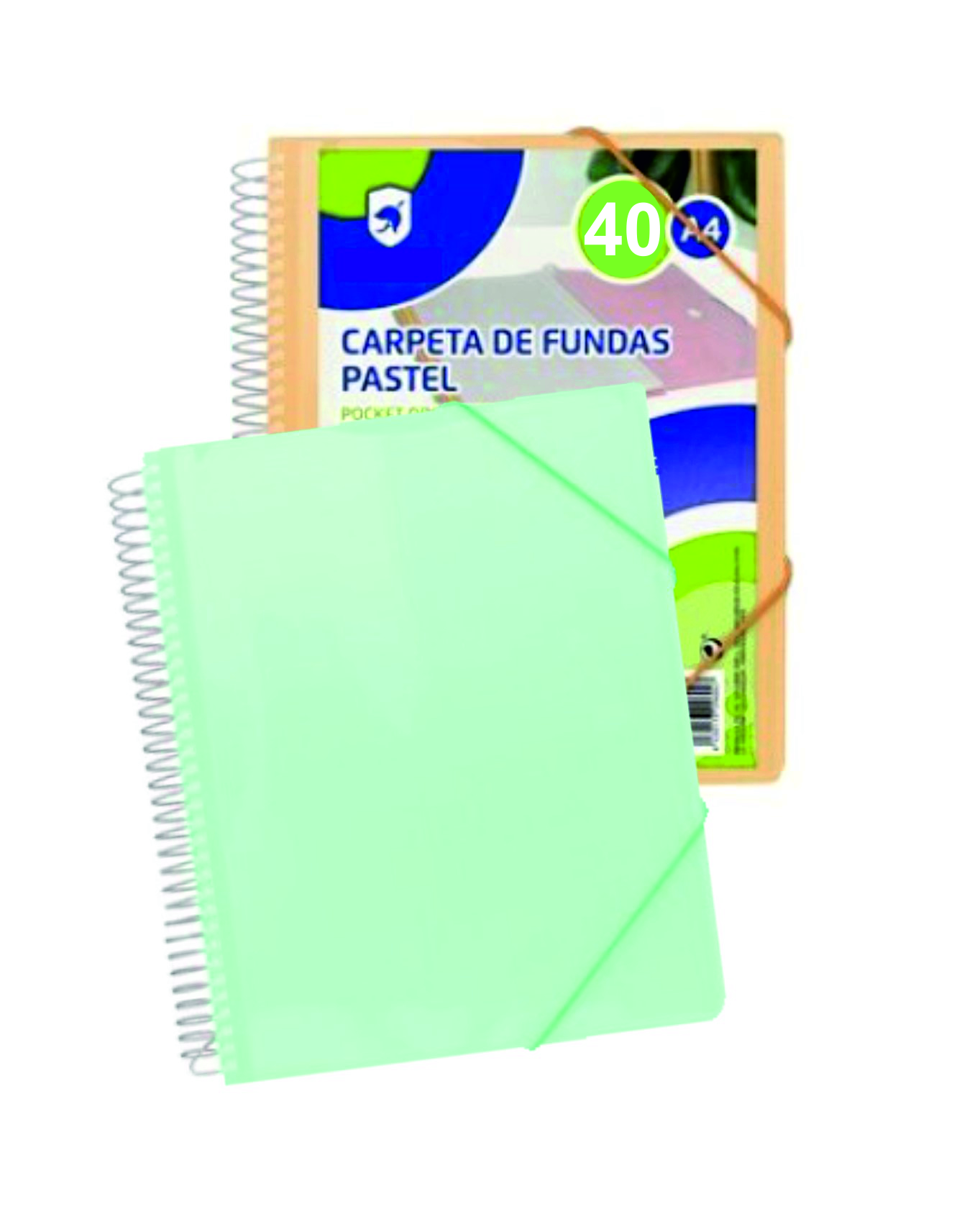 CARPETA ESPIRAL ****40 FUNDAS**** TAPAS DE POPIPROPILENO RIGIDO CON PORTADA PERSONALIZABLE Y GOMAS DE CIERRE