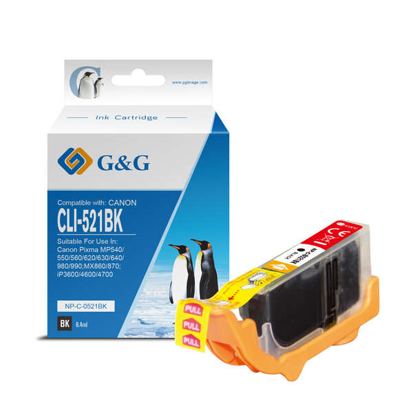 CARTUCHO COMPATIBLE G&G Canon CLI521 Negro Cartucho de Tinta Generico - Reemplaza 2933B001