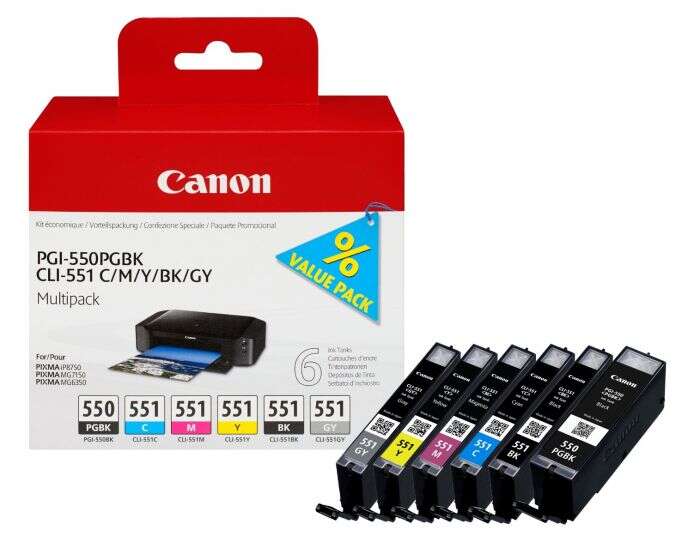 CARTUCHO ORIGINAL Canon PGI550/CLI551 Pack de 6 Cartuchos de Tinta Originales - 6496B005