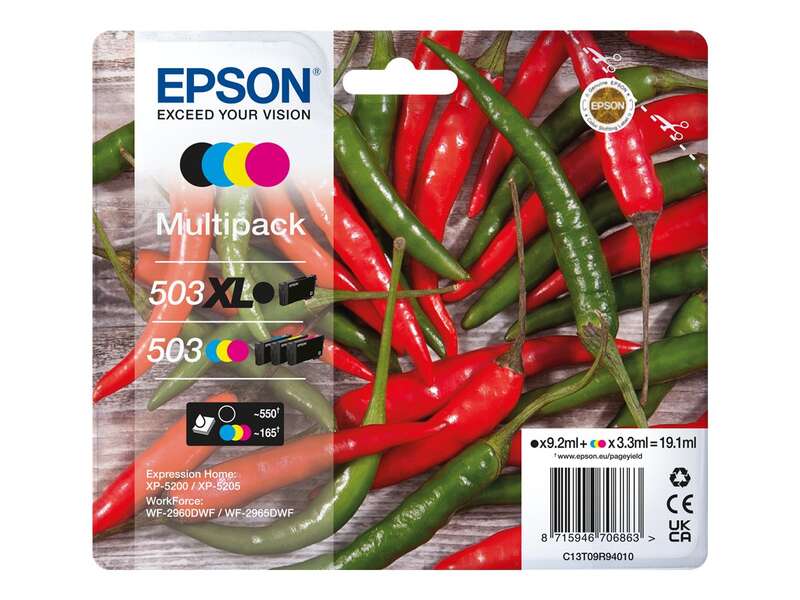 CARTUCHO ORIGINAL Epson 503XL/503 Pack de 4 Cartuchos de Tinta Originales - C13T09R94010