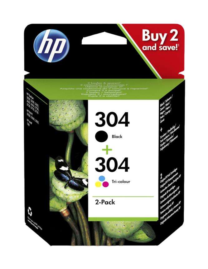 CARTUCHO ORIGINAL HP 304 Negro + Color Pack de 2 Cartuchos de Tinta Originales - 3JB05AE