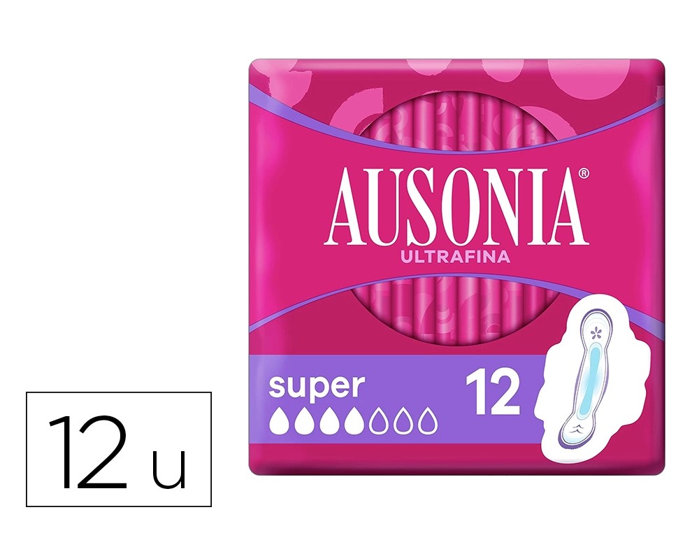 COMPRESA AUSONIA ULTRAFINA SUPER CON ALAS CAJA DE 12 UNIDADES