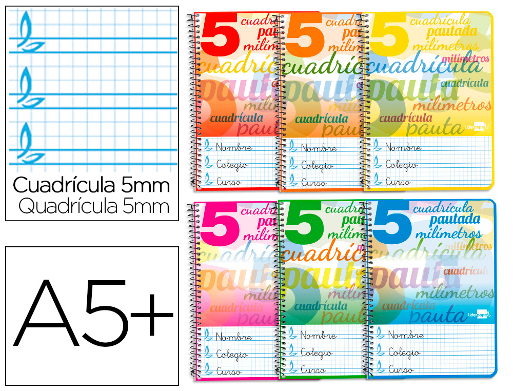 CUADERNO CUARTO ***PAUTA GUIA 5MM*** LIDERPAPEL 40 HOJAS REF: 51706