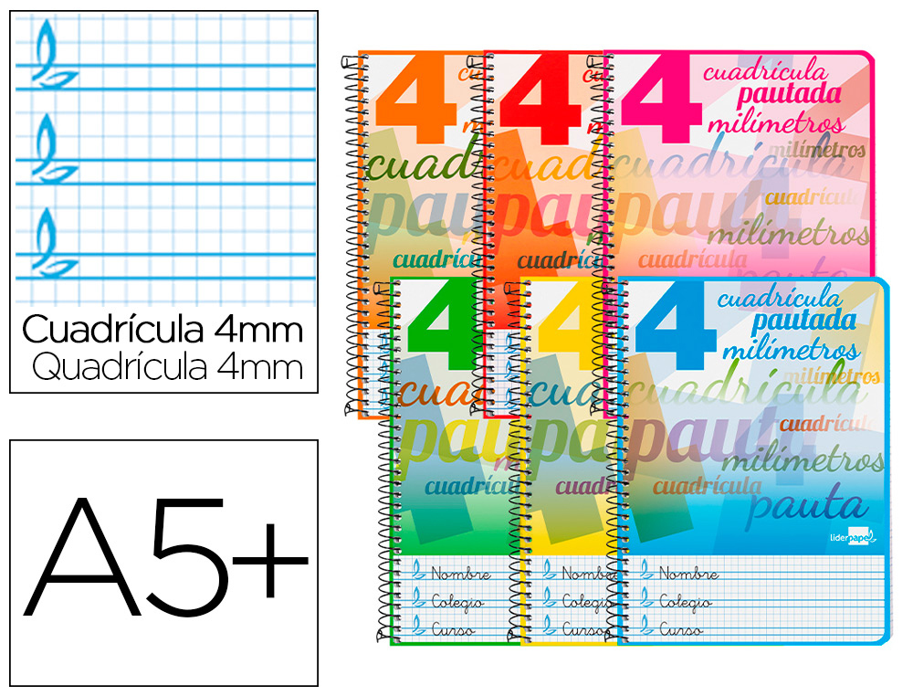 CUADERNO CUARTO TAPA DURA ***PAUTA GUIA DE 4MM*** 80 HOJAS LIDERPAPEL