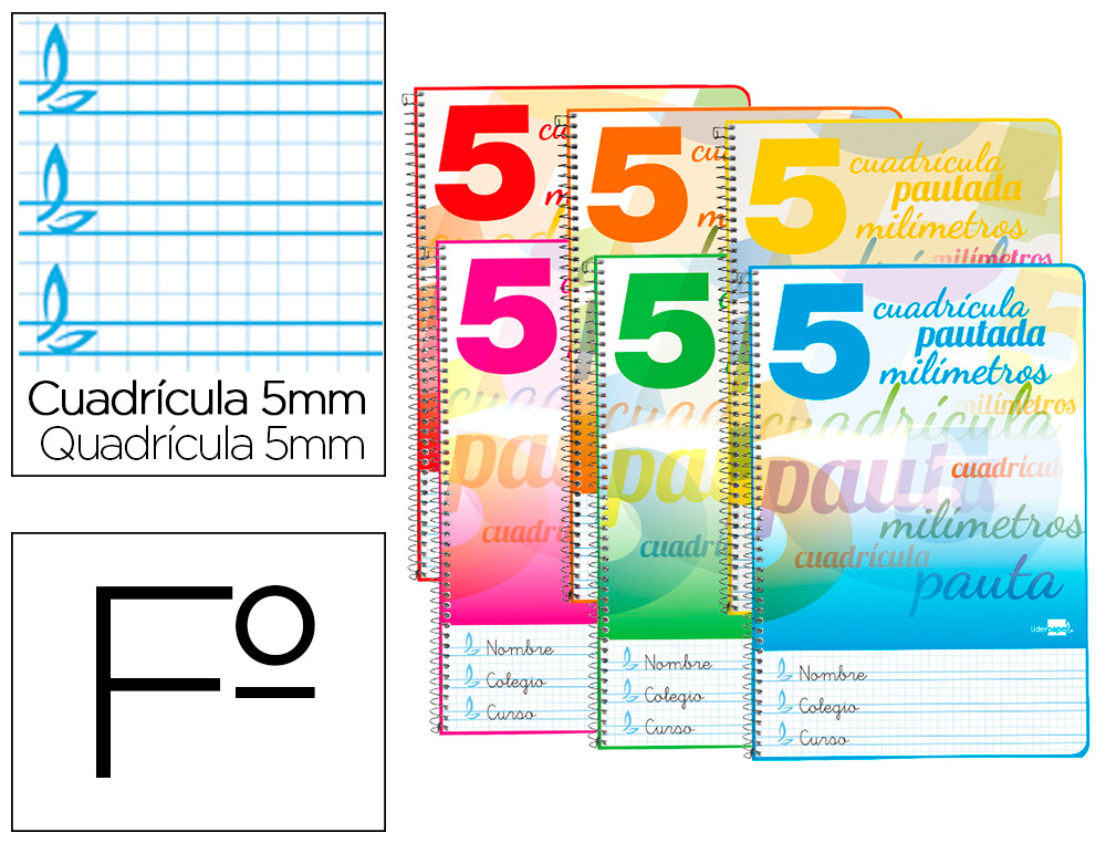 CUADERNO FOLIO ***PAUTA GUIA DE 5MM*** LIDERPAPEL REF: 58579