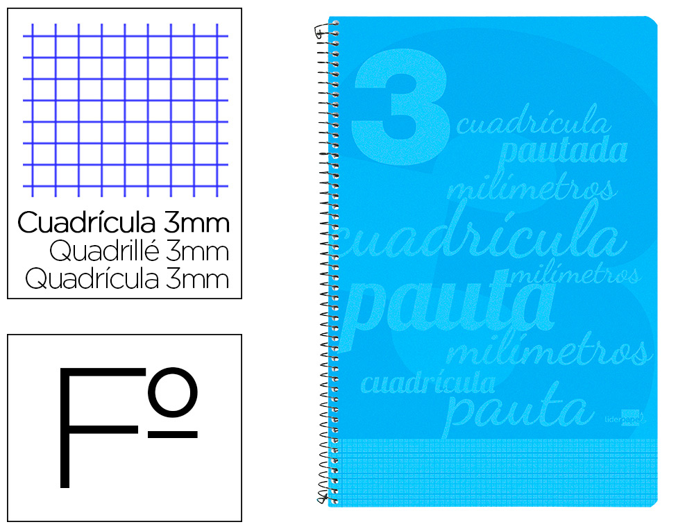 CUADERNOS  FOLIO ***TAPA PLASTICO***AZUL*** RAYADO ***PAUTA GUIA DE 3MM*** LIDERPAPEL