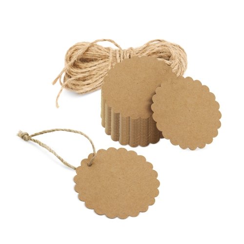 ETIQUETAS KRAFT FESTONEADA DE 5CM CON CUERDA PARA COLGAR