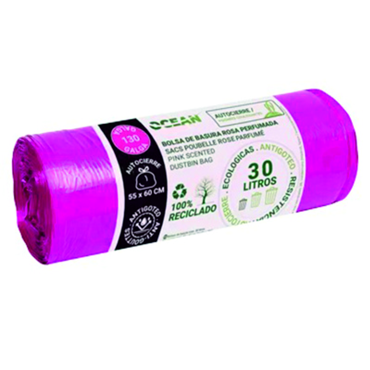 ROLLO 20 BOLSA DE BASURA AUTOCIERRE PERFUMADA DE 55X60CM DE 30 LITROS COLOR ROSA DE 70 GALGAS