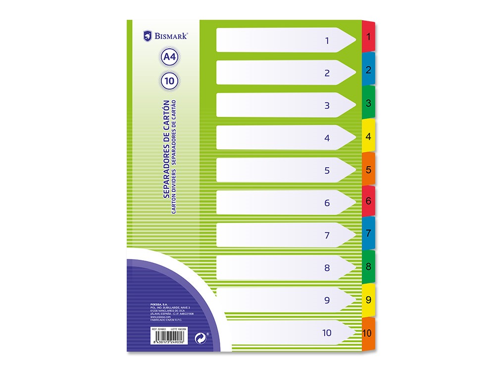 SEPARADOR INDICE CARTON 10 POSICIONES BISMARK REF.324903