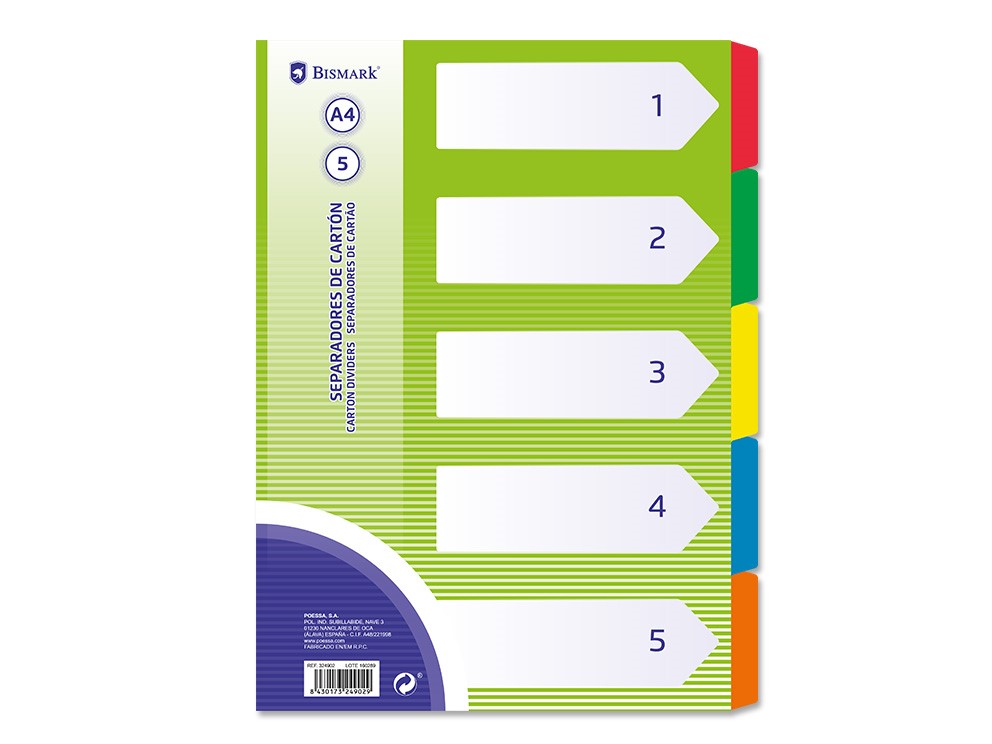 SEPARADOR INDICE ***CARTON 5 SEPARADORES***  FOLIO/A4 BISMARK REF. 324902
