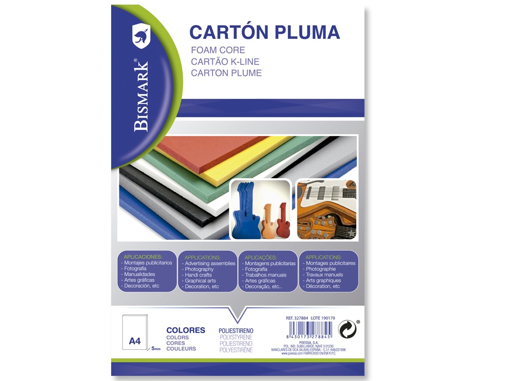 ****descatalogado**** CARTON PLUMA A4 DE 5MM ****COLORES SURTIDOS**** PACK DE 12 A4  REF: 327884