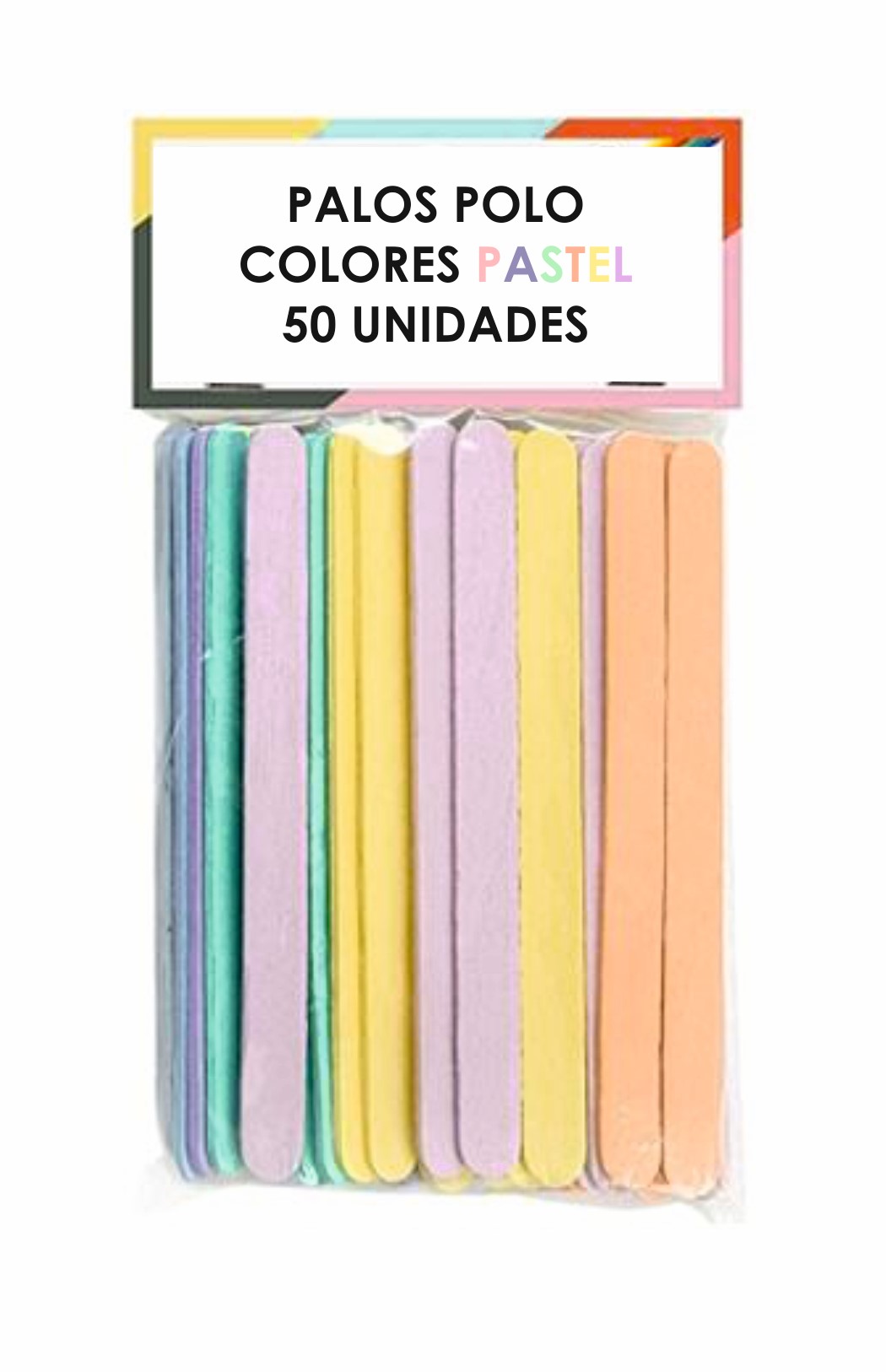 ***descatalogado*** PALOS DE MADERA POLO ***COLORES PASTEL*** PAQUETE 50 UNIDADES